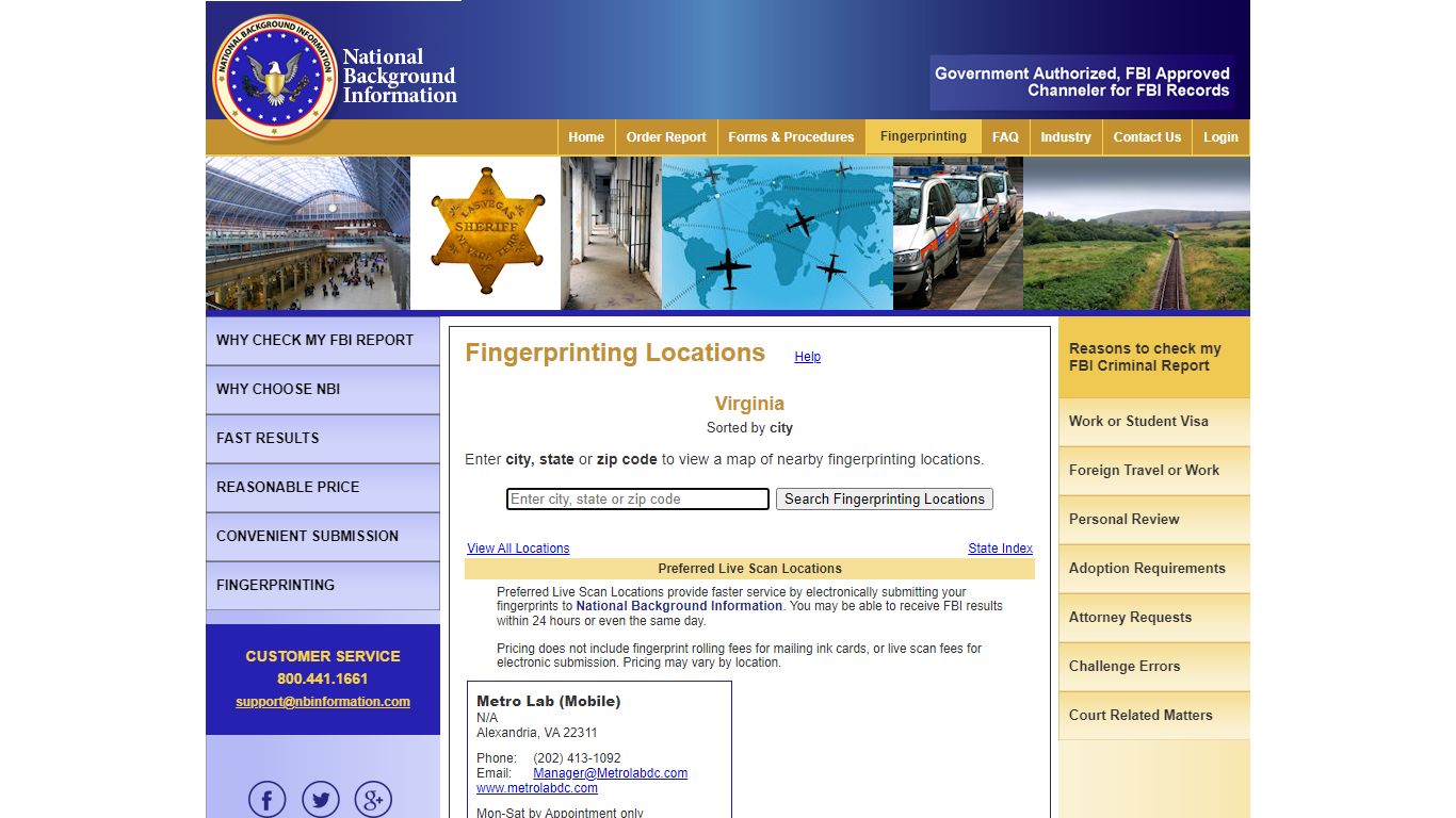 National Background Information - Virginia Fingerprinting Locations
